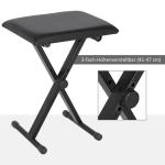 Höjdjusterbar Pianopall, X-formad Pianobänk med Konstläderkudde, Fällbar Pianostol för Klaviatur, 39 x 29 x 37–47 cm, Svart
