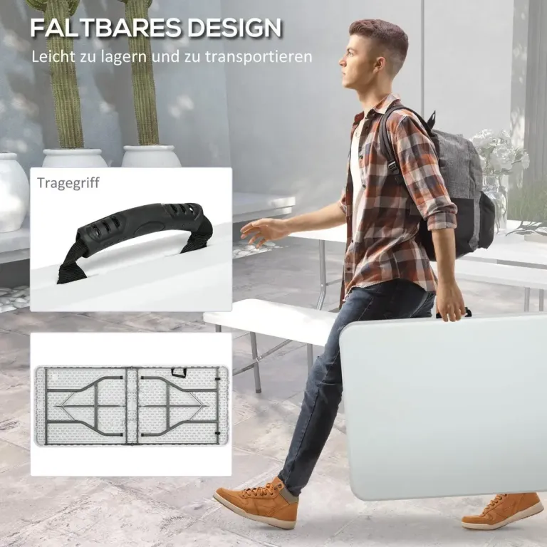 Campingbord Fällbart Bord Vit av Hdpe 180 x 75 x 73 cm