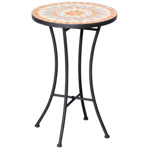 Blompall i Mosaik, Rund Trädgårdspall med Keramikplatta, Dekorativt Sidobord för Balkong och Terrass, Gul/Grå, 35,5 cm