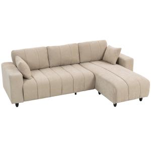 Hörnsoffa med Divan 3 Sits Beige Tyg och Metall för Vardagsrum Flexibel Soffa med Flyttbar Schäslong och 2 Kuddar Modern och Bekväm