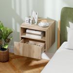 Sängbord Väggmonterat Ljusbrun Spånskiva för Sovrum Vägghängt Nattduksbord med Låda och Öppen Hylla Svävande Design Modern Inredning