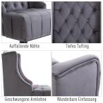 Öronlappsfåtölj Sammet med Knappar Elegant Relaxstol med Träben för Vardagsrum Bekväm Klassisk Design Grå 67 X 70,5 X 97 Cm