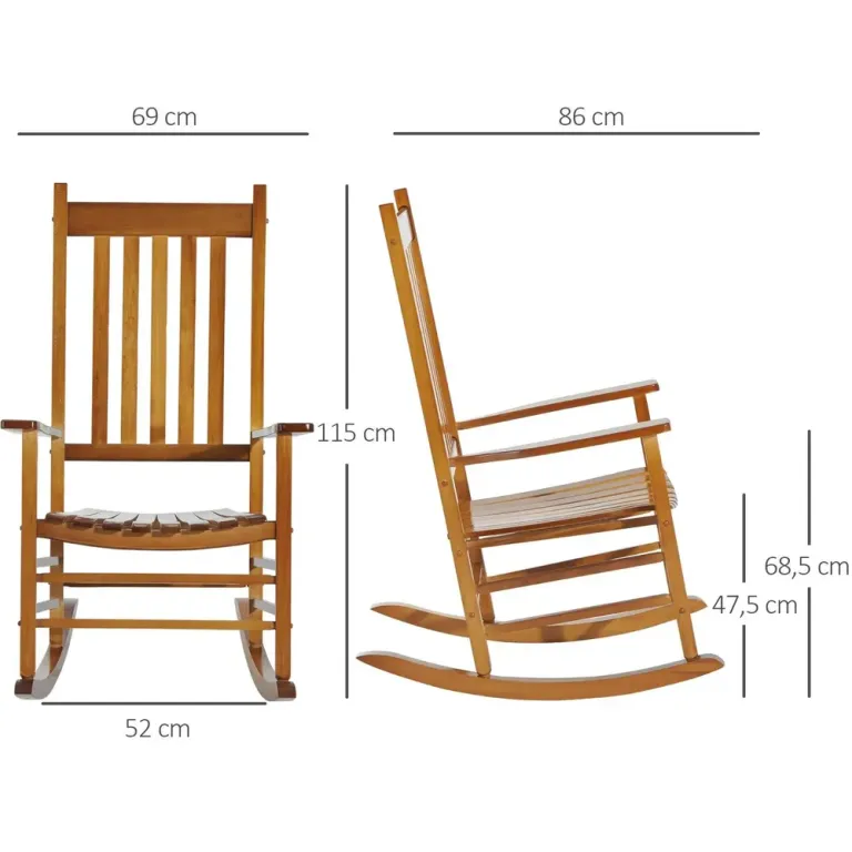 Gungstol i Trä Relaxstol med Armstöd 69 x 86 x 115 cm