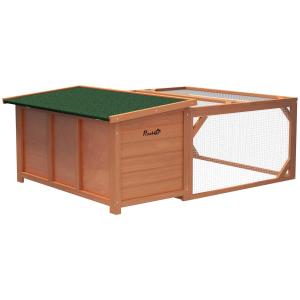 Kaninbur för Dvärghöns och Kaniner, Liten Djurbur i Granträ med Utegård, Väderbeständigt Asfalttak och Ramp, Orange/Grön, 125,5 x 100 x 49 cm