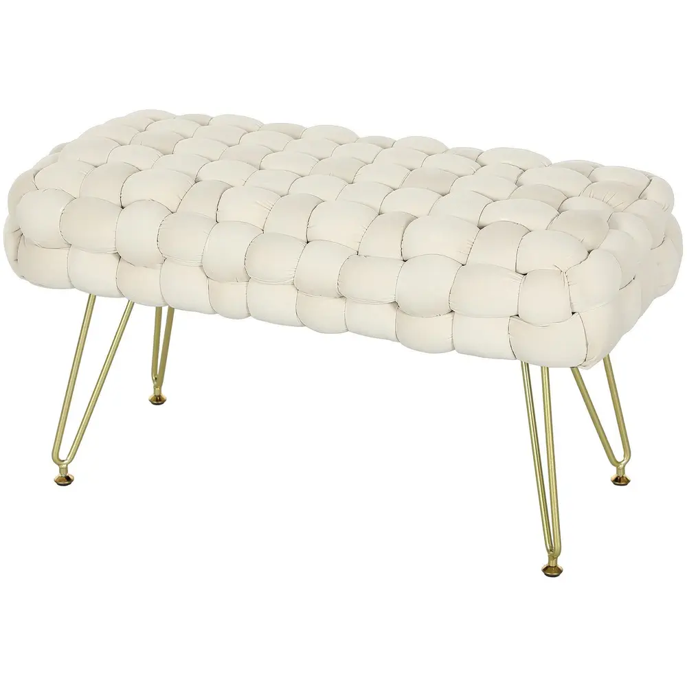 Fotpall Fotstöd Krämvit av Sammet 76 x 38 x 41,5 Cm
