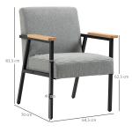 Accentfåtölj i Scandi Design, Linnelook, Gummiträ, Grå + Svart + Brun