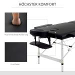 Massagebänk, 2-zoners Hopfällbar med Konstläderfodral, Nackstöd, Armstöd och Väska, Höjdjusterbar 90 cm, upp till 225 kg, Svart