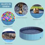Hundpool Stor Simbassäng för Hundar Plaskdamm PVC och Trä för Sommaren i Trädgården Blå Ø140 X H30 Cm