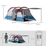 Campingtält Tunneltält för 3 Personer Röd av Polyester för Camping och Trädgård Vindtätt Familjetält med Markis 2000 mm