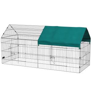 Smådjurshage med Tak och 4 Dörrar för Kaniner och Marsvin Hållbar och Väderbeständig Grön och Svart Stål och Polyester 220 x 85 x 103 cm