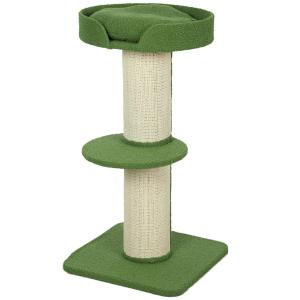 Kattträd 91 cm med Kattsäng, Plattform och Lammullsöverdrag, Grön