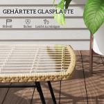 Trädgårdsbord Sidobord med Glasskiva Natur av Polyrattan ve Glas för Balkong ve Terrass Rektangulärt Uteplatsbord 90 x 50 x 45 cm