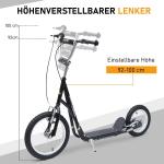 Sparkcykel med Handbroms 16 Tum, Robust Skoter för Barn med Stora Hjul, Säker Körning på Alla Underlag, Svart, 135 x 58 x 92-100 cm, 5 år+