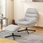 Fåtölj med Fotpall Gräddvit Chenille och Metall för Vardagsrum Relaxfåtölj med Högt Ryggstöd och Mjuk Sits Modern 78x93x100 cm
