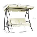 Hammock Trädgårdsgunga 3-Sits 2-i-1 Krämvit av Tyg och Metall för Trädgård och Terrass Gunga med Liggfunktion 240 kg 200 x 125 x 170 cm