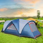 Campingtält Tunneltält Blå Vit av Polyester för 4 Personer med UV-skydd och Bärväska Vattentät 2000 mm Vattenpelare 2 Rum Rymlig Design