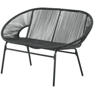 Trädgårdsbänk Parkbänk Svart av Polyrattan och Stål för Terrasser och Balkonger 2-Sits Bänk Robust Stålkonstruktion Lastkapacitet upp till 260 kg
