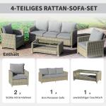 Loungegrupp i Konstrotting 5 Personer, Rymlig Hörnsoffa med Bord och Dynor, Väderbeständig Utemöbel för Terrass, Brun/Grå
