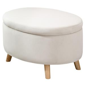 Bänk Förvaringsbänk Oval Stoppad Pall Beige av Sammetslook och Trä för Hall och Sovrum Sängbänk med Lock 71 x 51,5 x 42 cm