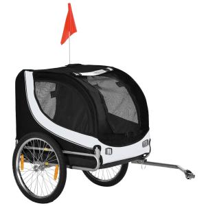 Hundvagn Cykelvagn Vit Svart Oxford Tyg för Hundtransport 2 i 1 med Nätfönster och Dragkrok 130 X 73 X 90 Cm