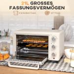 Miniugn Brödrost Gräddvit av Rostfritt Stål och Glas för Kök 21 l Ugn med Spett och 3 Tillagningslägen