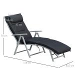 Hopfällbar Strandstol 7 Nivåer Justerbar Väderbeständig med Dyna Textlinje Polyester och Metall Svart 137 X 63,5 X 100,5 Cm