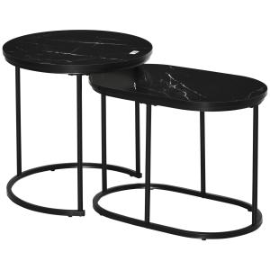 Satsbord i 2 Delar, Moderna Soffbord i Oval Form, Stapelbara Sidobord för Vardagsrummet, Svart, 50 cm