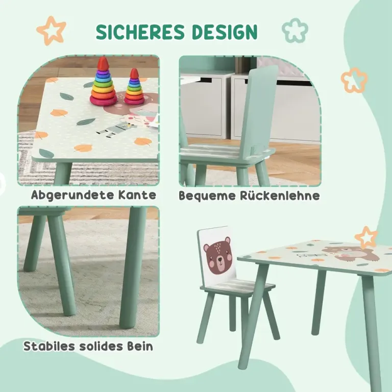 Barnbord Sittgrupp Grön av MDF och Furu för Barn 3-8 År Set