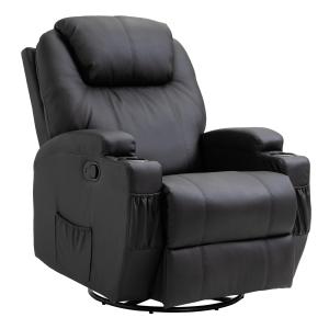 Elektrisk Massagestol med Fjärrkontroll, Bekväm TV-Fåtölj med Värme och Liggfunktion, Mjukt Konstläder för Vardagsrum, Svart, 84 x 92 x 109 cm