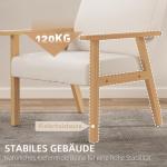 Fåtölj Relaxstol Krämvit av Tyg med Linnelook och Trä för Vardagsrum Stoppad Stol med Armstöd 64 x 70 x 72 cm