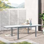 Utdragbart Trädgårdsbord i Aluminium, Matbord med Härdad Glasskiva, Modern Design för Uteplatsen, Grå/Vit, 160-210 cm