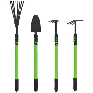 Trädgårdsredskapsset 4 Delar med Spade, Trädgårdshacka, Kratta och Lövkratta, Grön