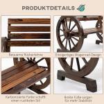 Trädgårdsbänk 2-Sits Träbänk Brun av Gran för Trädgård och Uteplats Lantlig Stil med Vagnshjulsarmstöd Robust 105,5 x 56 x 79 cm