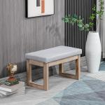 Fotpall Stoppad Pall Grå av Tyg och Trä för Vardagsrum och Entrébänk Modern Design med Träben Bekväm Sittplats 68 x 38 x 42 cm
