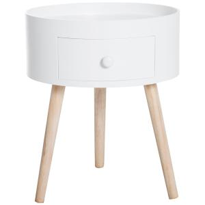Soffbord Sidobord Vit av Trä för Vardagsrum och Sovrum Runt Bord med Låda Lastkapacitet upp till 50 kg 38 x 38 x 45 cm