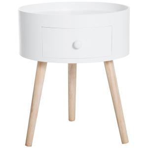 Soffbord Sidobord Vit av Trä för Vardagsrum och Sovrum Runt Bord med Låda Lastkapacitet upp till 50 kg 38 x 38 x 45 cm