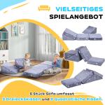 Leksoffa Barnsoffa Grå av Skum och Sammetslook för Barnrum 5 Delar Modulär Soffa med Liggfunktion