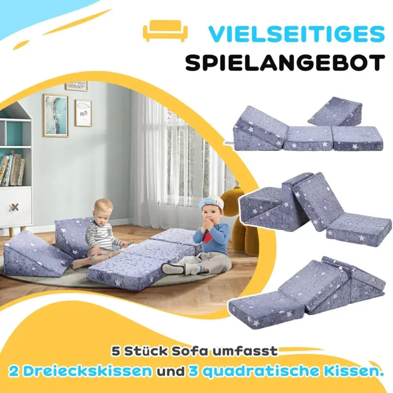 Leksoffa Barnsoffa Grå av Skum och Sammetslook för Barnrum