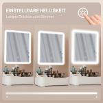Sminkspegel med Belysning Vit Plast och Glas för Badrum och Sovrum Bordsspegel med LED-ljus och Förstoring Uppladdningsbar
