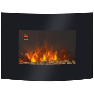 Elektrisk Väggspis med Platt Glaspanel Energisnål LED-Teknik Justerbar Ljusstyrka och Värme Svart 65 X 11,4 X 52 Cm 900/1800 W