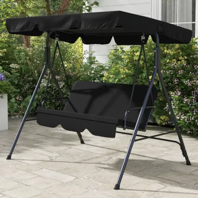 Hammock och Trädgårdsgunga 3-Sitsig med Soltak, Svart