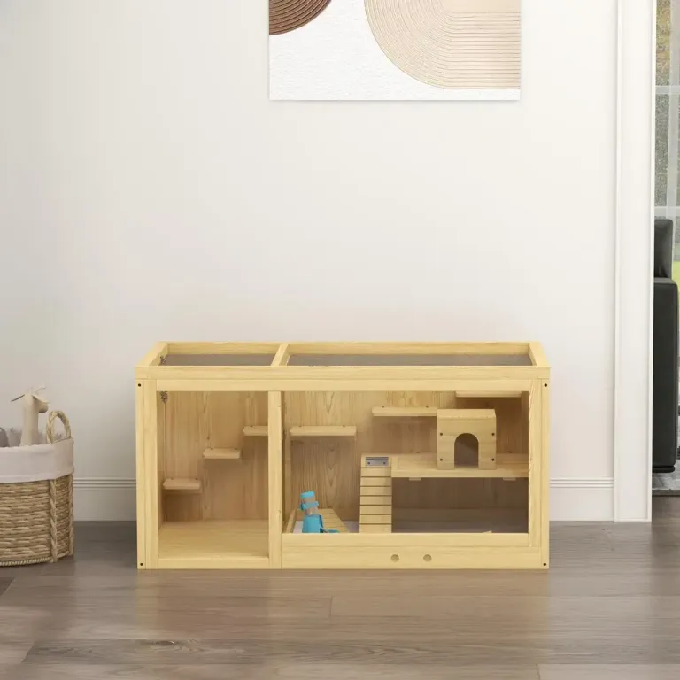 Hamsterbur Smådjursstall Natur av Trä för Gerbiler 100 cm