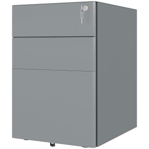 Rullcontainer Arkivskåp Grå av Stål för Kontor Mobilt Skåp med 3 Lådor och Hängmapp 39 x 48 x 59 cm