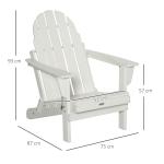 Hopfällbar Adirondackstol i Trä, Klassisk Trädgårdsstol med Bred Sits, Bekväm Vilostol för Uteplatsen, Vit, 75 x 87 x 93 cm