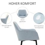 Matsalsstolar i Linnetyg 2-Pack, Bekväma Kökstolar med Armstöd och Metallben, Modern Design för Matplatsen, Blå, 59,5 x 56,5 x 81 cm