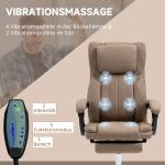 Kontorsstol med Massagefunktion, Fällbart Ryggstöd, Utdragbart Fotstöd, Linnelook, Brun, 65 x 61 x 118 cm