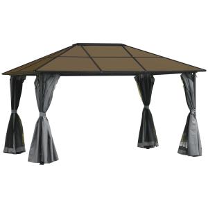 Trädgårdspaviljong med Hårt Tak, Rymligt Partytält med Myggnät och Sidoväggar, Väderbeständigt Uterum i Aluminium, Mörkgrå, 3 x 4 m