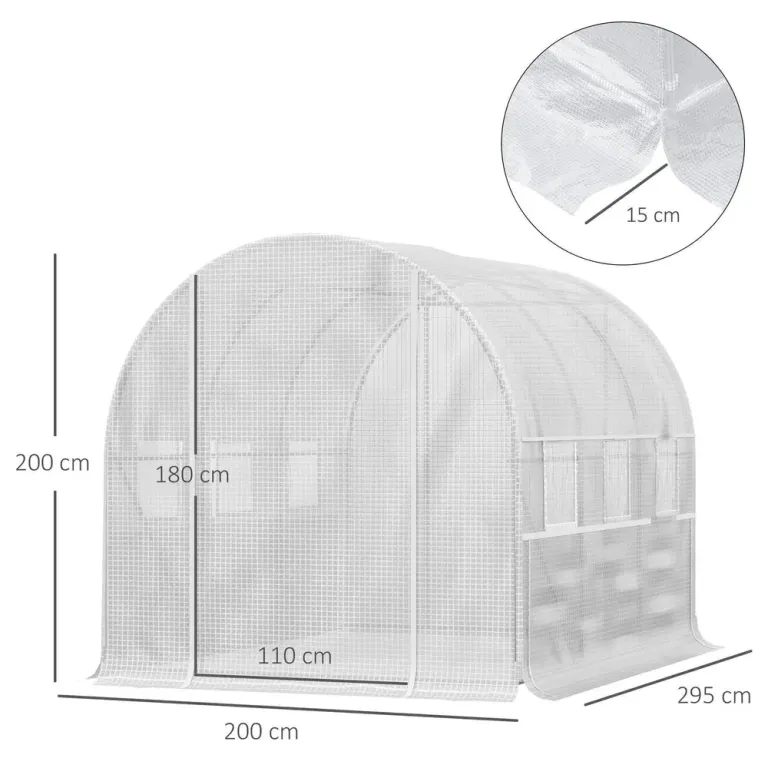 Tunnelväxthus Vit av Stål 2,95 x 2 x 2 m