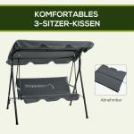 Hammock Trädgårdsgunga 3-Sits Grå av Tyg och Metall för Trädgård och Terrass Gunga med Soltak 240 kg 172 x 110 x 153 cm