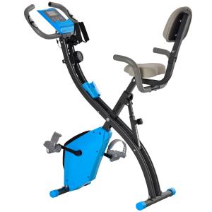 2-i-1 Motionscykel med Träningsband, Hopfällbar X-Bike med LCD-Display, Kompakt Träningscykel för Hemmafitness, Svart/Grå, 97 x 51 x 115 cm
